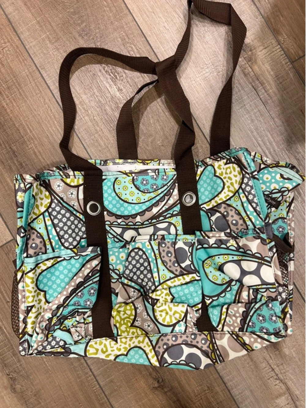 Thirty-One Organizing Utility Tote Bag Paisley Pattern Brown Shoulder Strap